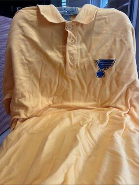 Men's Pale Yellow Polo with Embroidered Blue Logo
